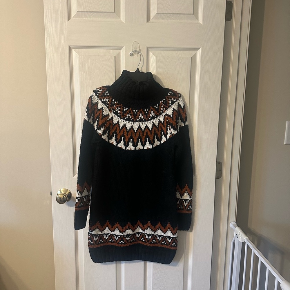 Pink Lily Polagram Black and Brown Geometric Turtleneck
Sweater Dress